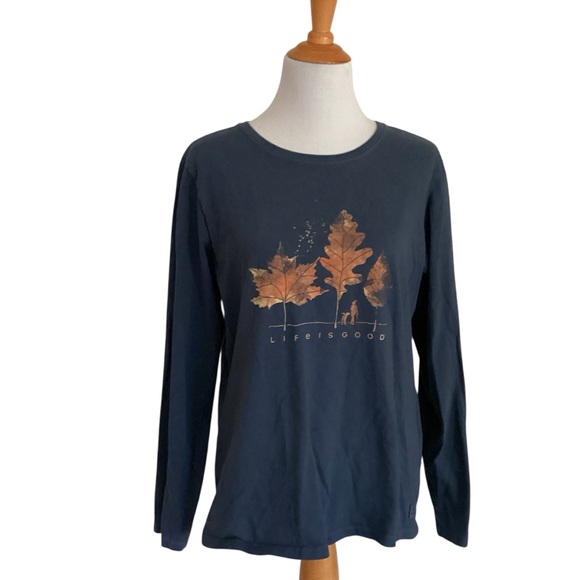 Life Is Good Navy Blue Fall Leave Graphic Long Sleeve Tee Misses size L - Picture 1 of 4